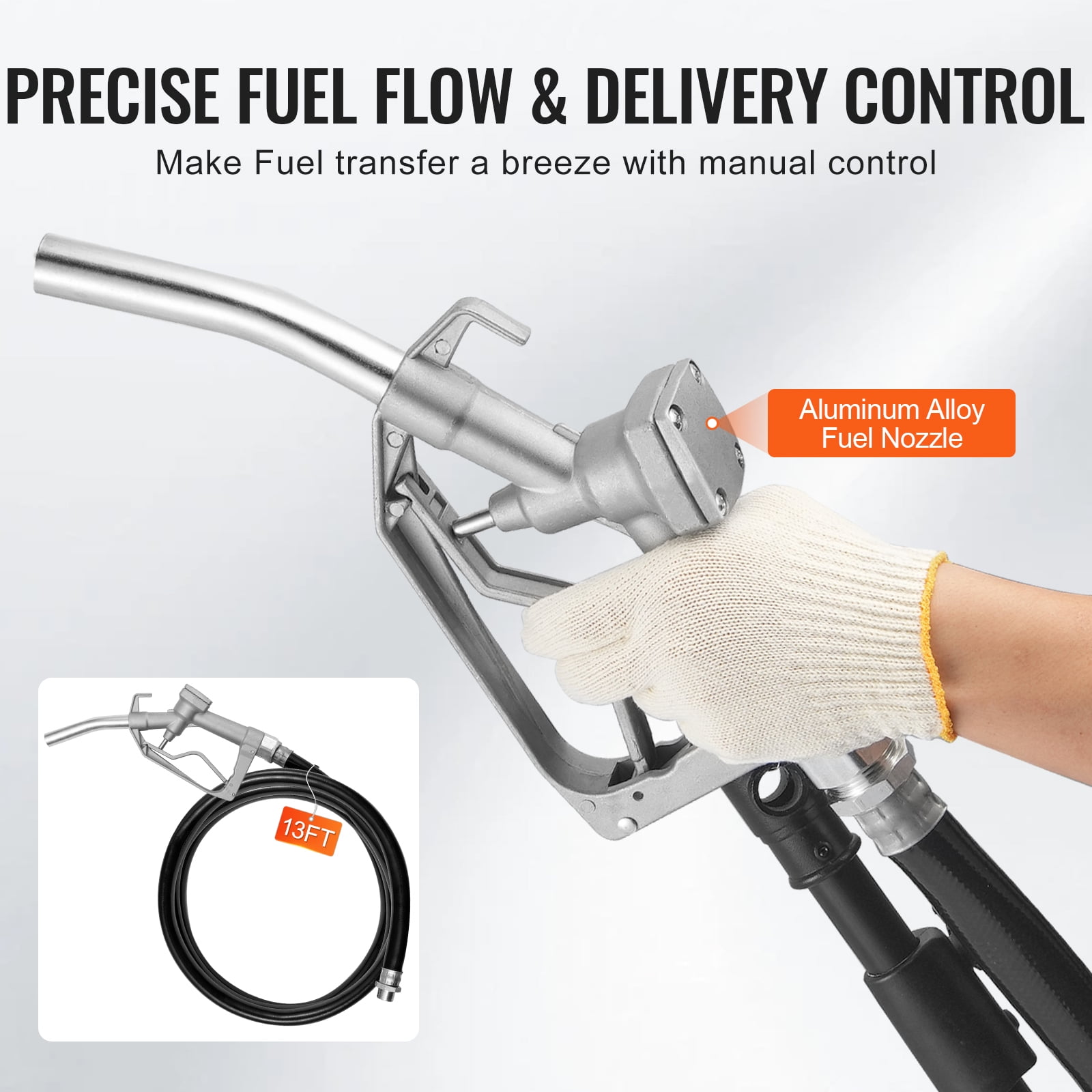VEVOR Fuel Transfer Pump, 12V DC 5.3 GPM 1/10 HP, Portable Electric Diesel Transfer Pump with Auto Shut-Off Fuel Nozzle, Long Inlet & Outlet Hose for Gasoline, Diesel, Kerosene, Methanol Blends