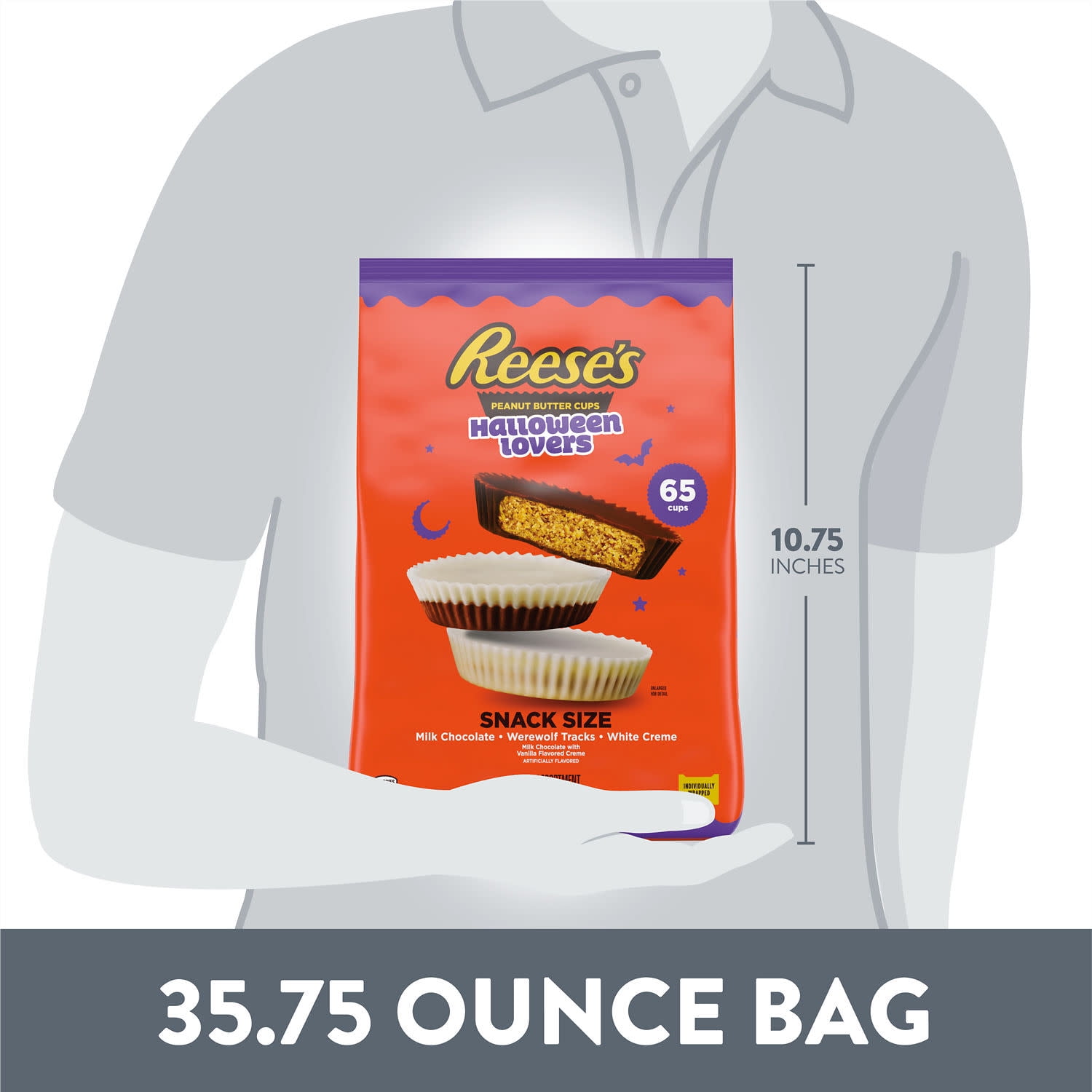 Reese's Assorted Flavored Snack Size Peanut Butter Cups Halloween Candy, Bulk Bag 35.75 oz, 65 Pieces