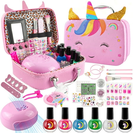 RHYBOR a Kids Nail Art Kit with Dryer & Stickers - with Non-Toxic Nail Polish Princess Makeup Toys Gift for Girl Ages 3-12
