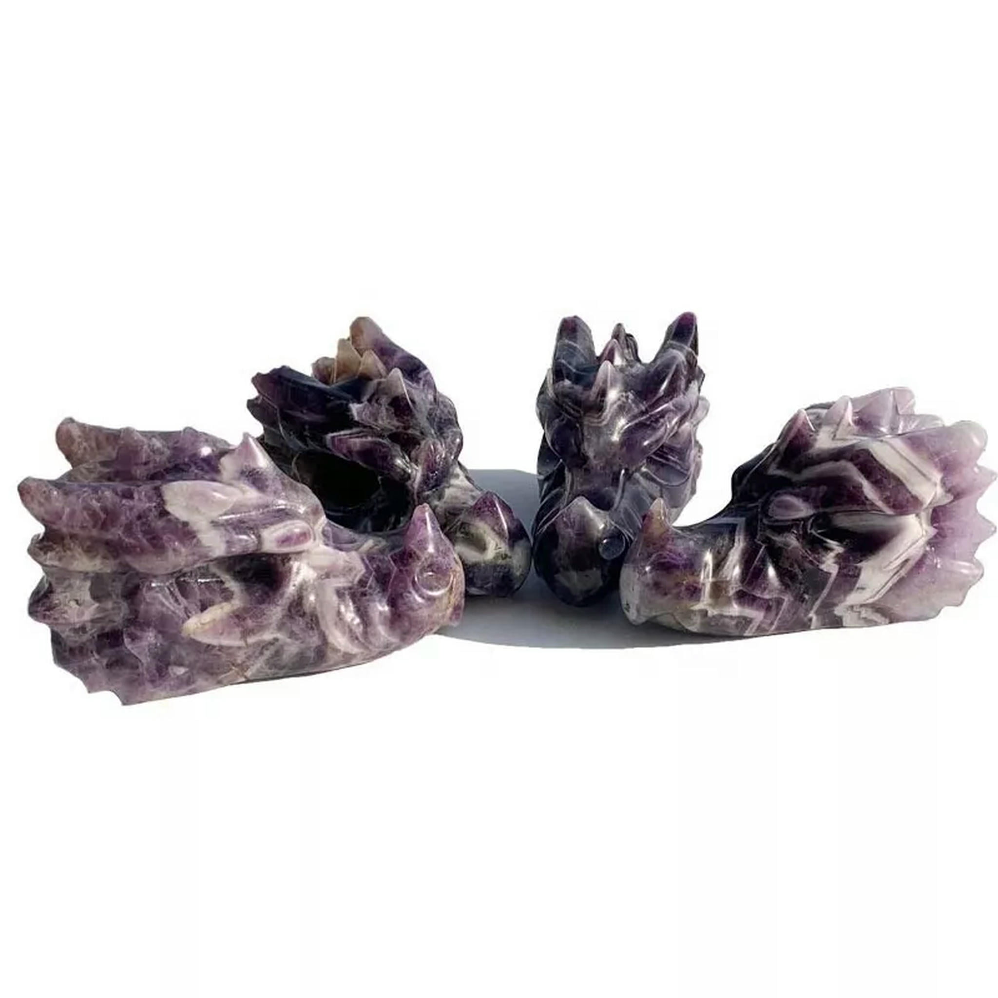 EOEMY 10Pcs Natural Amethyst Quartz Crystal Dragon Head Skull Carved Vivid Loong Decor