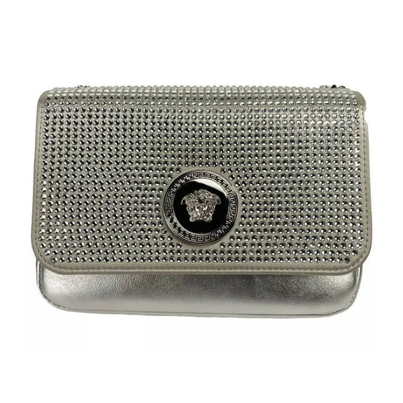 Versace La Medusa Crystal Silver Leather Crossbody Bag