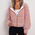 thumbnail image 5 of Edvintorg Zip up Jackets for Women Striped Long Sleeve Hooded Coat Light Outerwear with Pocket Women's Clothing Red M-2XL, 5 of 6
