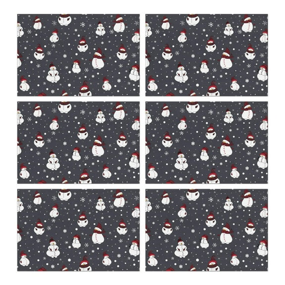 Christmas Placemats Set of 6, 12x17 Inch Waterproof Vinyl Mats - Wipeable Table Mats with Snowflake Deer Design for Holiday Dining Decor