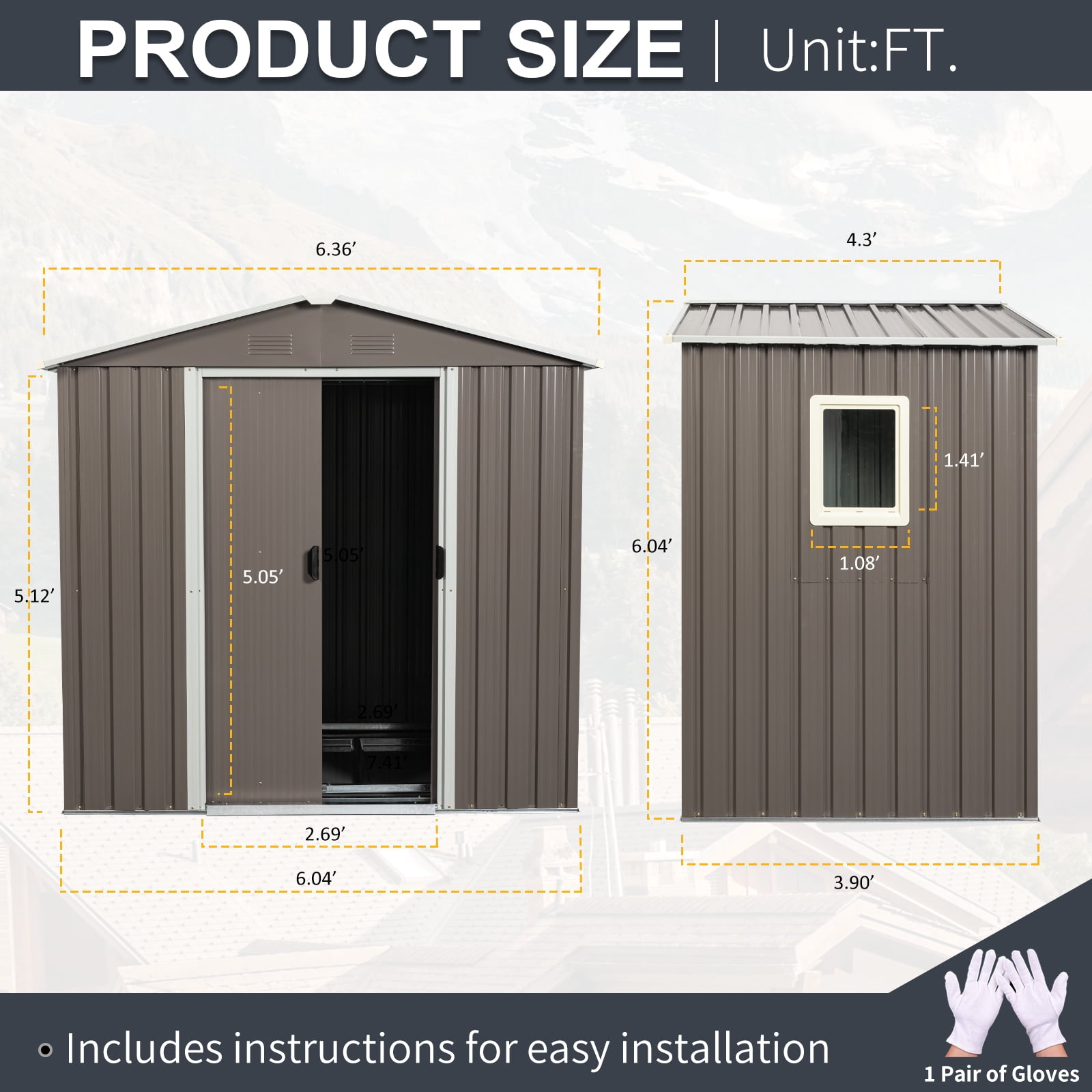 CarButler 6x5ft Metal Outdoor Storage Shed With Window and Lockable Sliding Doors for Garden Backyard Patio Lawn Gray