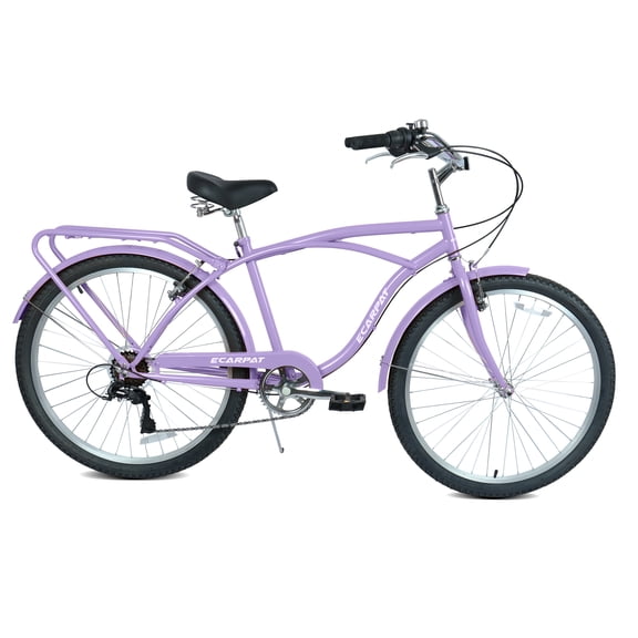 Ecarpat 26 Inch Beach Cruiser Bike, 7‑Speed Model with Front Suspension, Adult Commuter Beach Bicycle for Men & Women