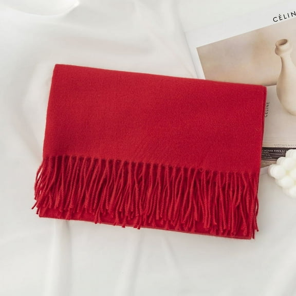 suxuMhao Tassel Scarf, 2 Pack Red Knit Scarf - 78.74×26.77IN Warm Winter Scarf, Long Solid Color Simple Scarf, Soft Warm Shawl wraps for Cold Weather, Fashion Tassel Scarfs for Daily Wear