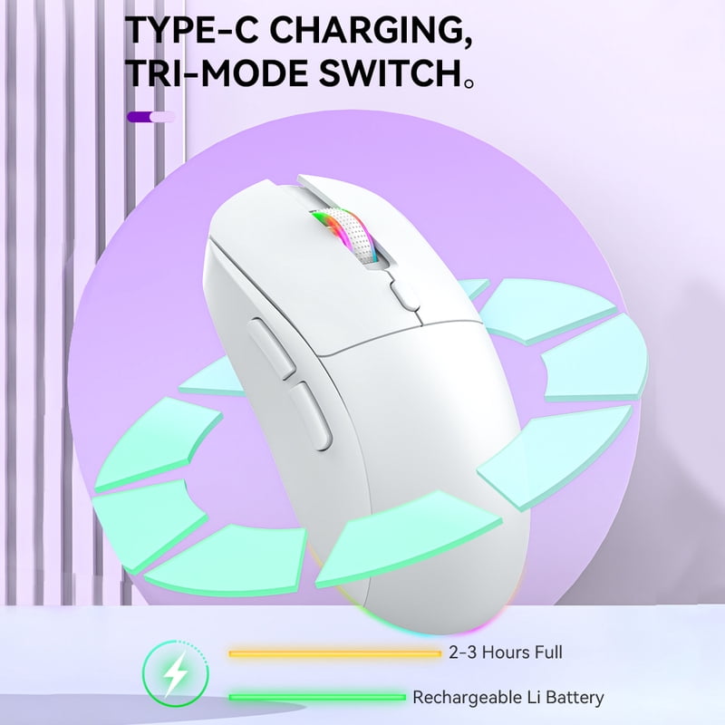 Tri-mode RGB Gaming Mouse Dual BT/2.4G/USB Wired Mouse Rechargeable Mouse 6 Button 4800DPI Bluetooth 5.3 Mouse for Laptop Tablet