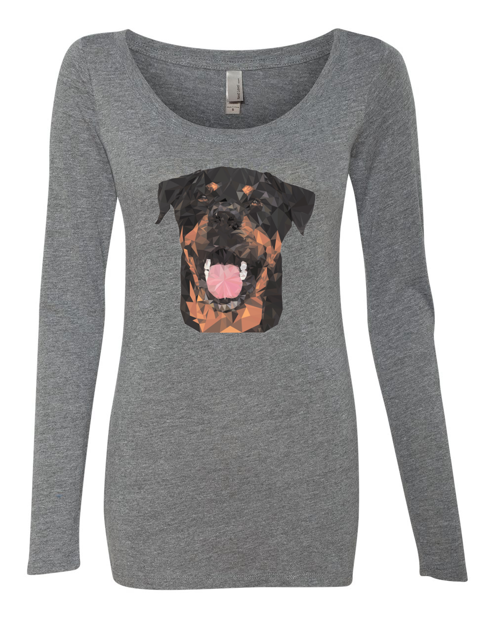Wild Bobby, Cute Polygonal Rotteiler Smiling, Dog Lover, Women Scoop Long Sleeve Top, Premium Heather, Small - image 2 of 4
