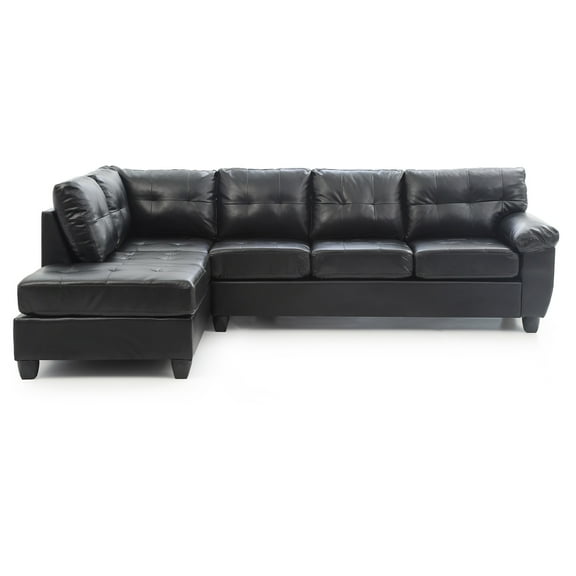 Contemporary Home Living Tufted Reversible Faux Leather L-Shape Sectional Sofa - 111" - Black