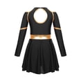 thumbnail image 4 of Hansber Kids Girls Cheerleading Dress Cold Shoulder Long Sleeve Glittery Cheer Leader Dance Outfit Black 12, 4 of 7