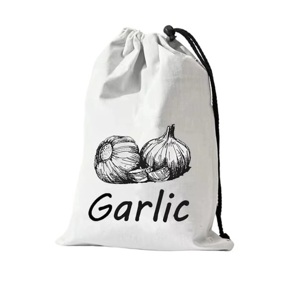 Vegetable Storage Bags– Reusable Eco-Friendly Cotton Bags for Potatoes, Onions & Garlic with Drawstring Closure, Breathable & Durable Vegetable Storage for Kitchen Organisation (Garlic Bag)