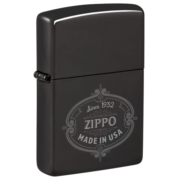 Zippo Plaque Design High Polish Black Pocket Lighter (Black Zippo Plaque)