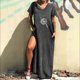 thumbnail image 1 of Puntoco Vestido De Manga Corta Con Cuello En V, Vestido Informal Con Cuello En V Y Manga Corta Con Bolsillo Y Abertura Larga Para Mujer, Gris S, 1 of 5
