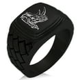thumbnail image 1 of Stainless Steel Berserk Rhino Geometric Pattern Step-Down Biker Style Polished Ring, 1 of 1