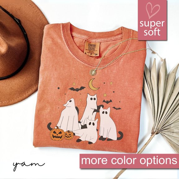 Ghost Cat T-Shirt, Cat Ghost T-Shirt, Cute Cat Lovers Shirt, Retro Ghost Halloween, Halloween Cat T-shirt, Spooky Season Gift TH100611