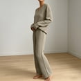 thumbnail image 4 of Maqroz Two Piece Outfits for Women Long Sleeve V Neck Ribbed Knit Pullover Sweaters Wide Leg Trousers Casual Fall Loungewear Matching Suits Dressy Streetwear, 4 of 7