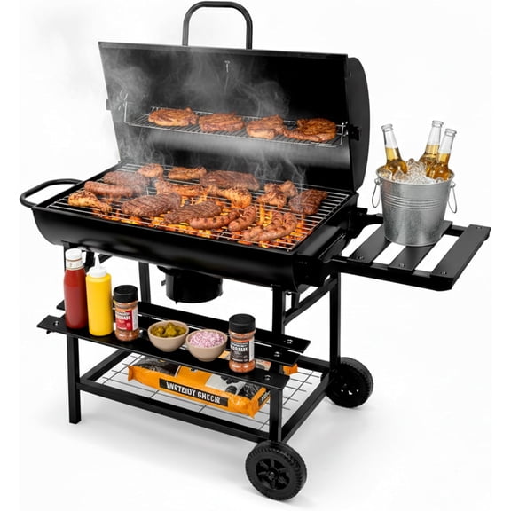 Parrilla Asador Bluelander para Carbón, Tipo Barril con Ruedas Transportadoras