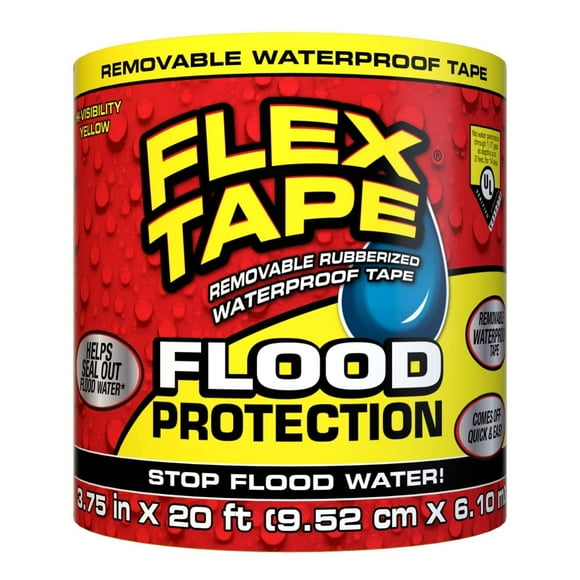 Flex Tape Protection contre les Inondations, 3.75 Po x 20 Pieds, Ruban Caoutchouté Imperméable, Amovible, à Utiliser sur Fenêtres, Portes, Portes de Garage, Enveloppes, Seuils, Conduits, Évents, Conduits