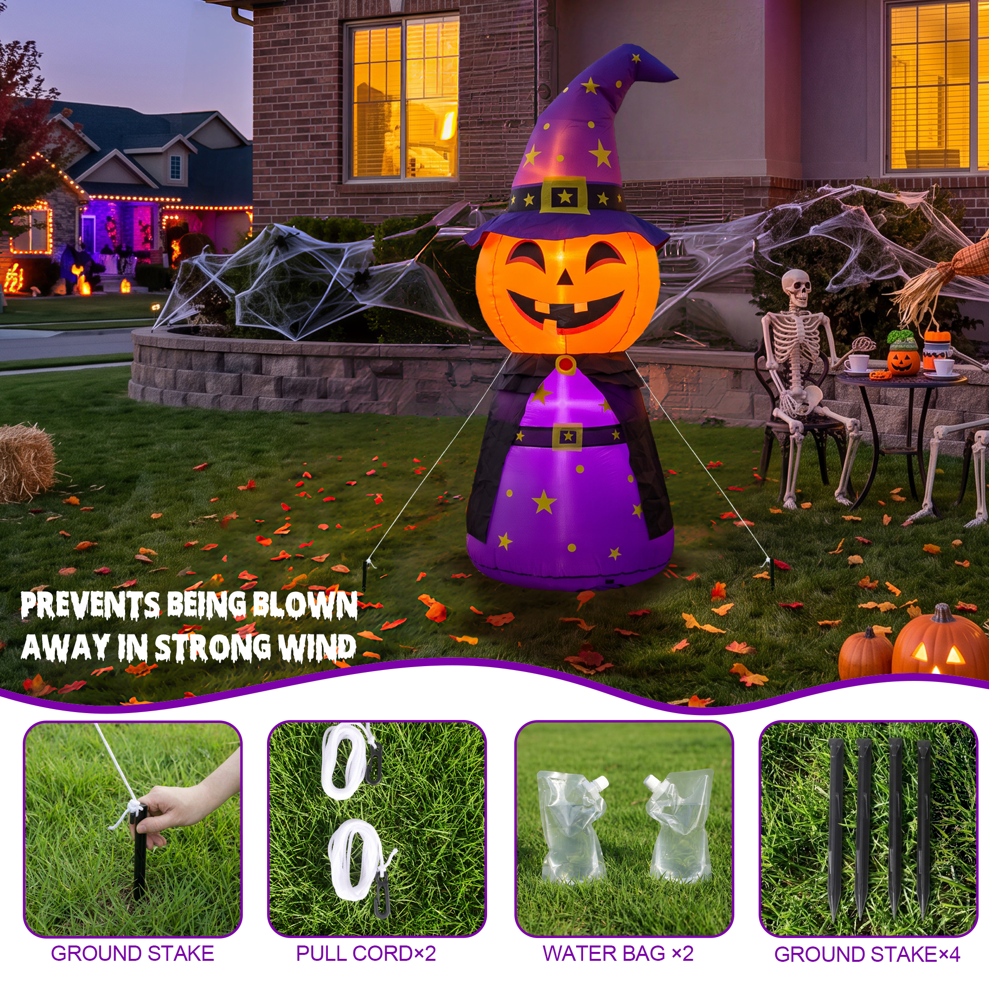 Magotan 5 Ft Halloween Inflatable Pumpkin Witch Decoration photo 6