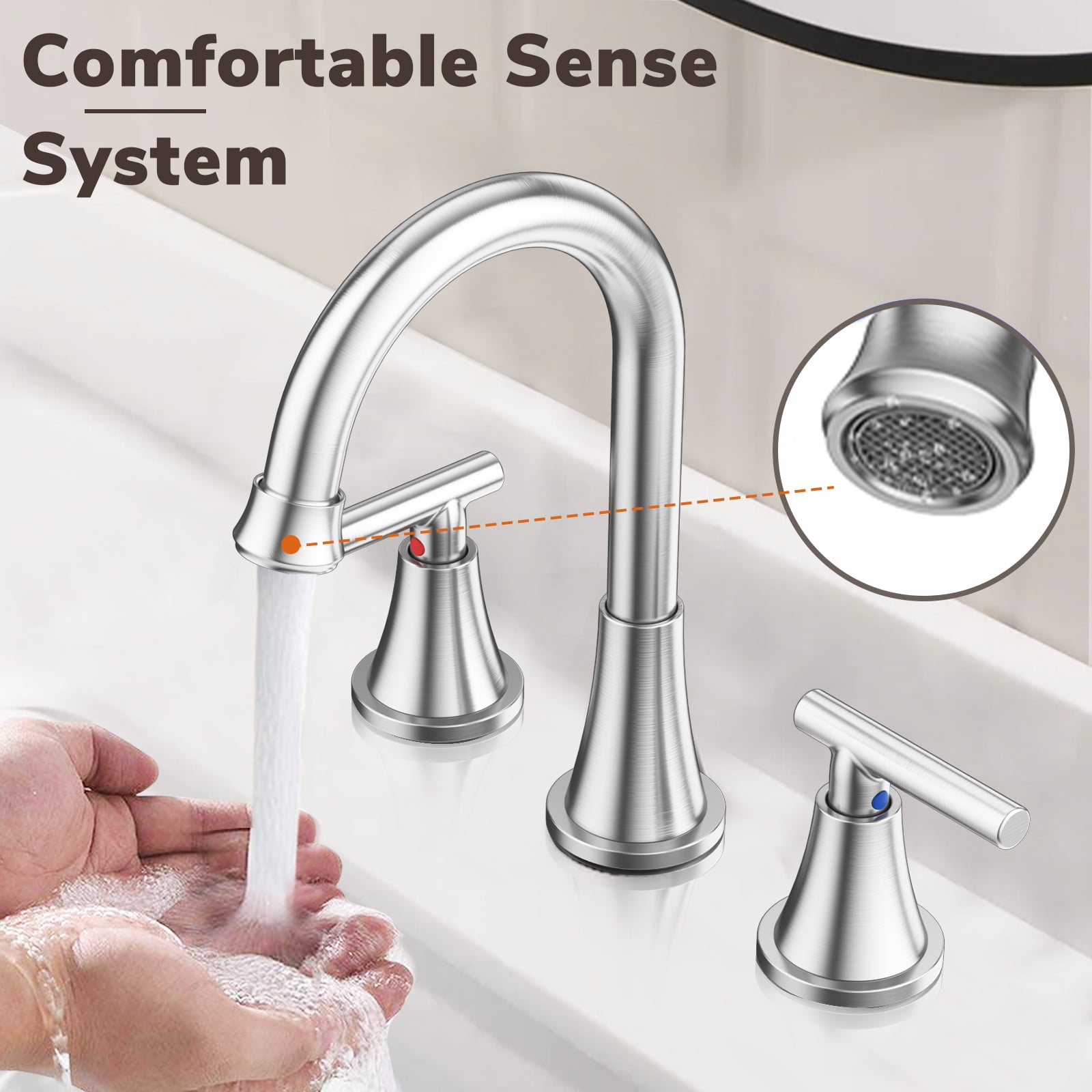 KINGTACK Bathroom Faucet for Sink 3 Hole, 8 Inch Bathroom Faucets with Pop-up Drain and Supply Lines, Brushed Nickel