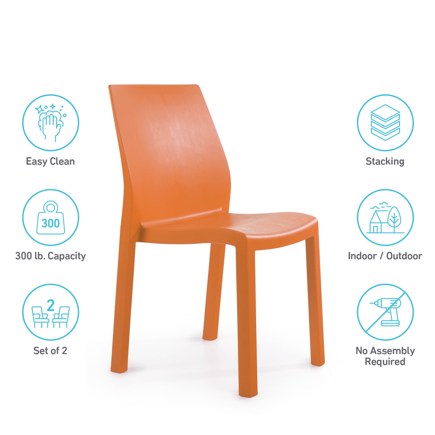 WRGHOME Palma Modern Outdoor/Indoor Plastic Resin Stacking Patio Dining Chairs  (Set of 2) - ORANGE