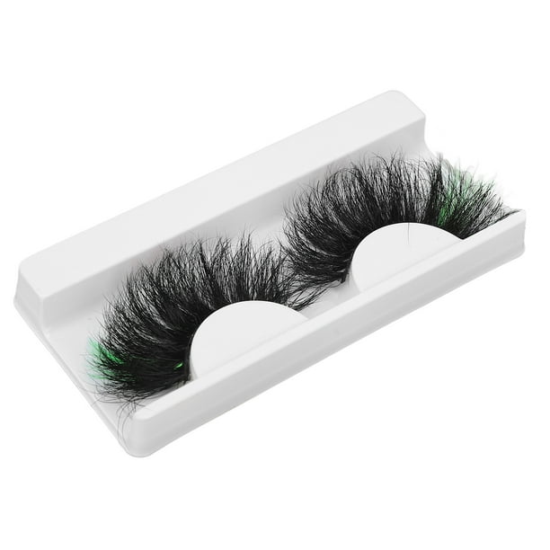 1 par de pestañas postizas verdes de 25mm para mujer, disfraz de Cosplay para fiesta, pestañas postizas de colores rizados largos reutilizables 112A-10C