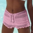 thumbnail image 2 of Women's Summer Solid Color Knitted Sexy Hollow Out Drawstring Beach Shorts And Swimming Trunks, 2 of 6