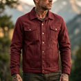 thumbnail image 2 of LODIENY Men Denim Trucker Jacket Button Down Collared Long Sleeve Classic Fit Jean Coats Western Style Cowboy Jackets Wine L, 2 of 6