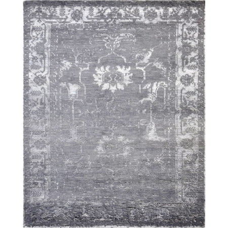 Silky Fusion - Pasargad 's Silk Fusion Collection Grey Hand-knotted Viscose from Bamboo and Wool Rug (8' x 10') - 8 x 10