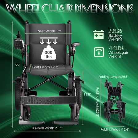Edcsi Electric Wheelchair Lightweight Folding Wheelchair for Adults Seniors Black, 12 Miles Range