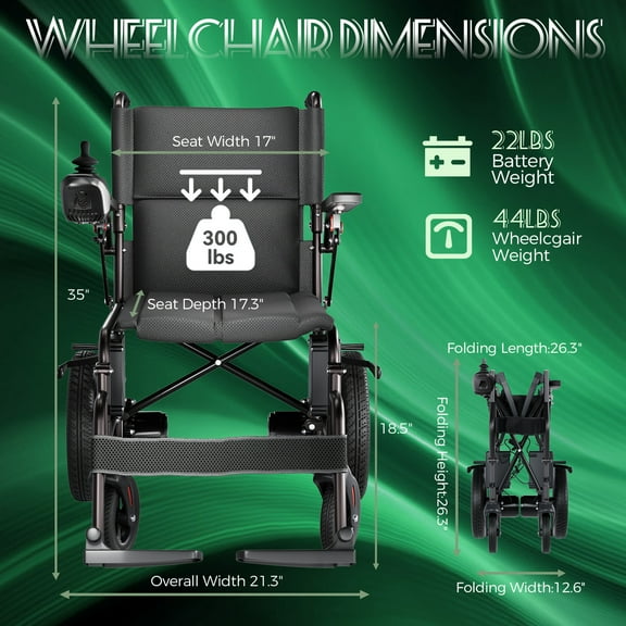 Edcsi Electric Wheelchair Lightweight Folding Wheelchair for Adults Seniors Black, 12 Miles Range