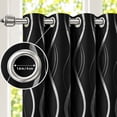 thumbnail image 3 of 100% Blackout Curtains Silver Waves Lines Grommet Thermal Insulated Curtains for Living Room Bedroom Patio Door,Black,W37 x L84 inch (4 Panels), 3 of 8