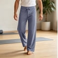 thumbnail image 2 of Men's Sweatpants, Men's Solid High Stretch Breathable Yoga Long Pants, Casual Loose Straight Leg Drawstring Workout Trousers, 2 of 6