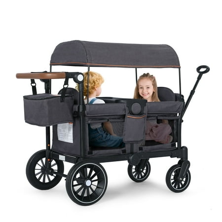 LINLUX Stroller Wagon for 2 Kid, Outdoor Toddler 2 Seat Wagon Stroller w/Push Bar, 42 Pounds, Gray