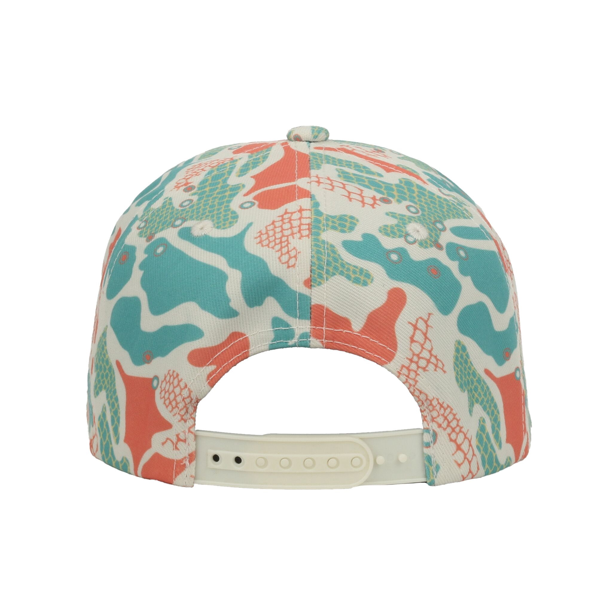Outdoor Cap Trout Fishing 5-Panel Structured Hat – Flat Visor with Rope, Sublimated Camo Print, Ivory, One Size