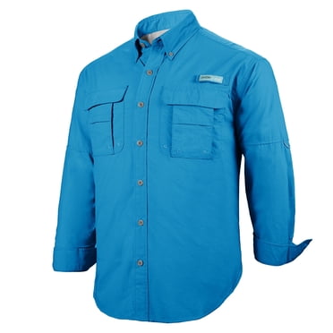 Tuna Men's Fishing UPF 50  Sun Protection Anti-Static Waterproof Breathable Quickly Dry Hiking Long Sleeve Shirts Vivid Blue 13 Large