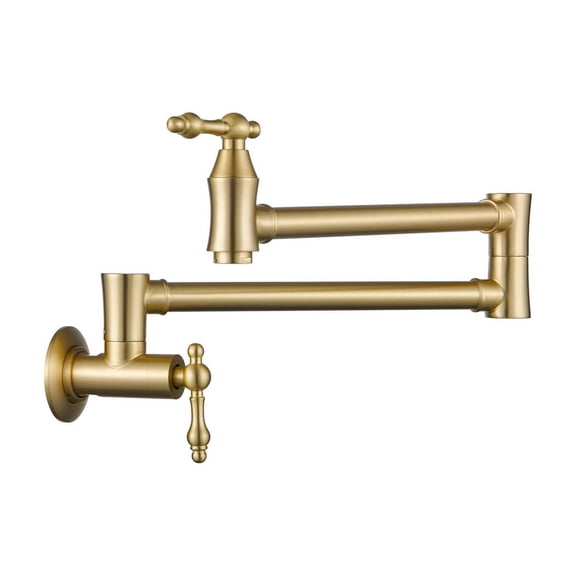 Izzovium Wall Mount Folding Kitchen Pot Filler Faucet, 360° Swivel & Foldable Brass Faucet with Dual Handles, Brushed Gold Finish, 16in Reach, Ideal for Stovetop Water Filling