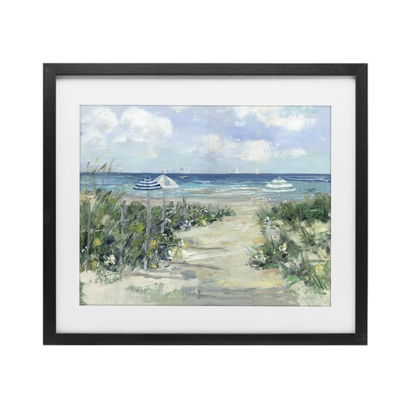 Stupell Industries Seaside Path To Striped Umbrellas Black Framed Print Under Glass, design by Sally Swatland