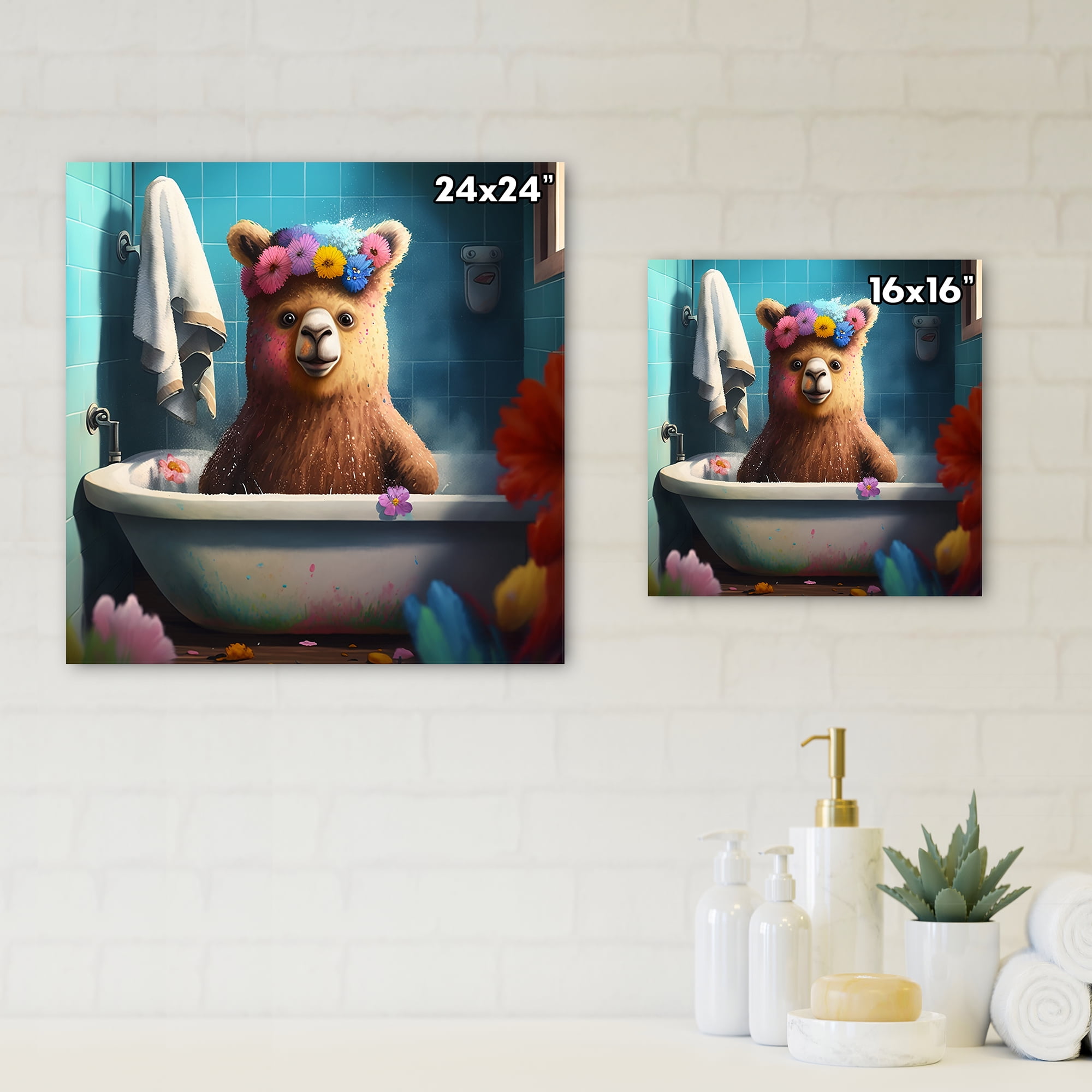 Designart Teddy Bear In The Bath I Canvas Wall Art