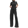 thumbnail image 1 of Txlixc Traje de mujer, camiseta de cuello alto de manga corta con traje de pantalones de piernas anchas Txlixc moda, 1 of 5