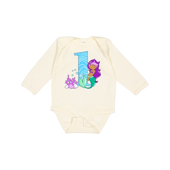 Inktastic First Birthday Mermaid Girls Long Sleeve Baby Bodysuit