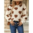 thumbnail image 5 of Women'S Plush Heart Print Loose Long Sleeve Round Neck Pullover Sweatshirt Fall Winter Outfits Khaki Love S, 5 of 10