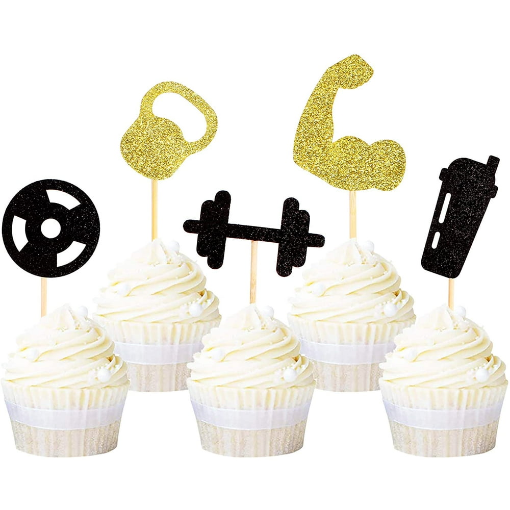 30 Pack Gym Workout Cupcake Toppers Glitter Biceps