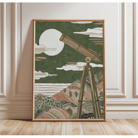 Telescope Moon Vintage Astronomy Night Sky Decorative Interior Wall Art Poster