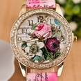 thumbnail image 3 of QILIN Women Rhinestone Inlaid Flower Round Dial Faux Leather Band Quartz Wrist Watch, 3 of 12