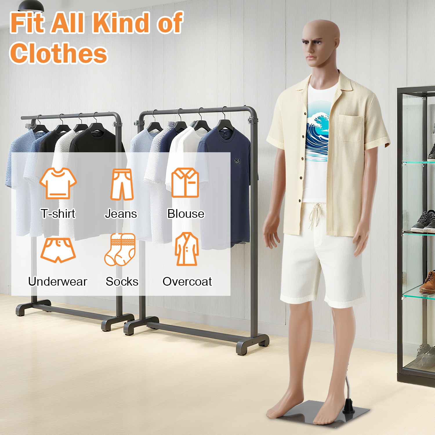 NiamVelo 73 Inch Male Mannequin Torso Full Body Manikin Dress Form Mannequin Stand Adjustable Mannequin Model Display with Metal Base