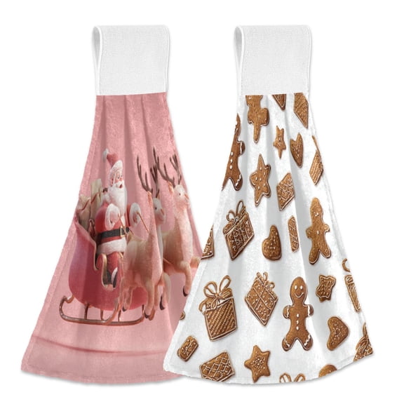 IAUYY Kitchen Hanging Towels Set of 2 100% Polyester Absorbent, Super Soft Hand Towels with Hanging Loops for Bathroom Kitchen Take A Sleigh Ride Sugar Frosting Shine