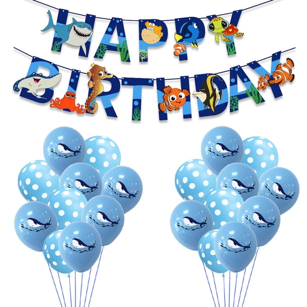 Kit de globos Marine Shark de 21 piezas de látex azul fiesta con accesorios