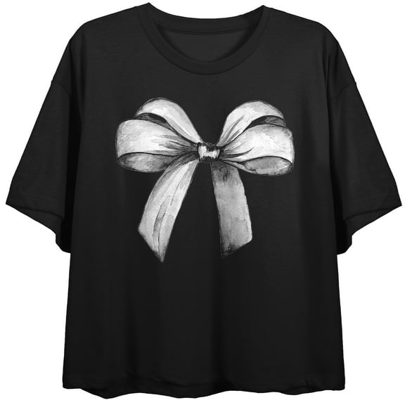 Watercolor White Large Bow Women's Charcoal Cropped Tee-Medium