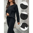 thumbnail image 5 of FEOYA Ribbed Knit Pajama Set Womens Ladies Matching Long Sleeve Sleepwear Lounge Sets 2 Piece Outfits Fall Cozy Loungewear M Black, 5 of 7